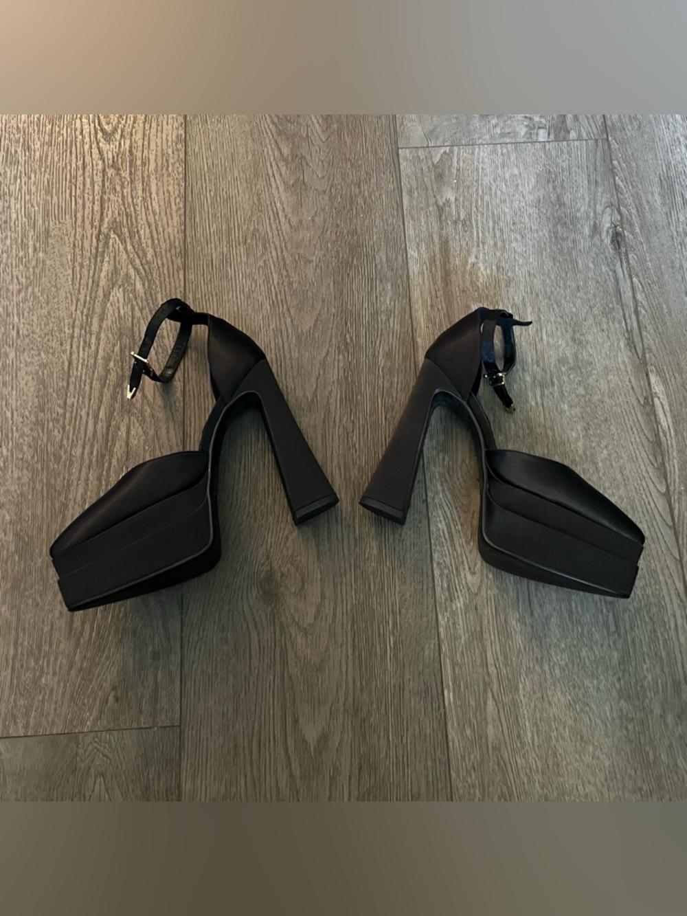 FINDVELL Satin Square-Toe Platform Heels Shoes Size 7